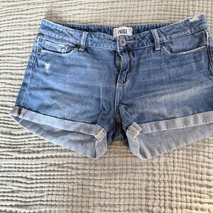 PAIGE Light Blue Denim Jean Shorts
